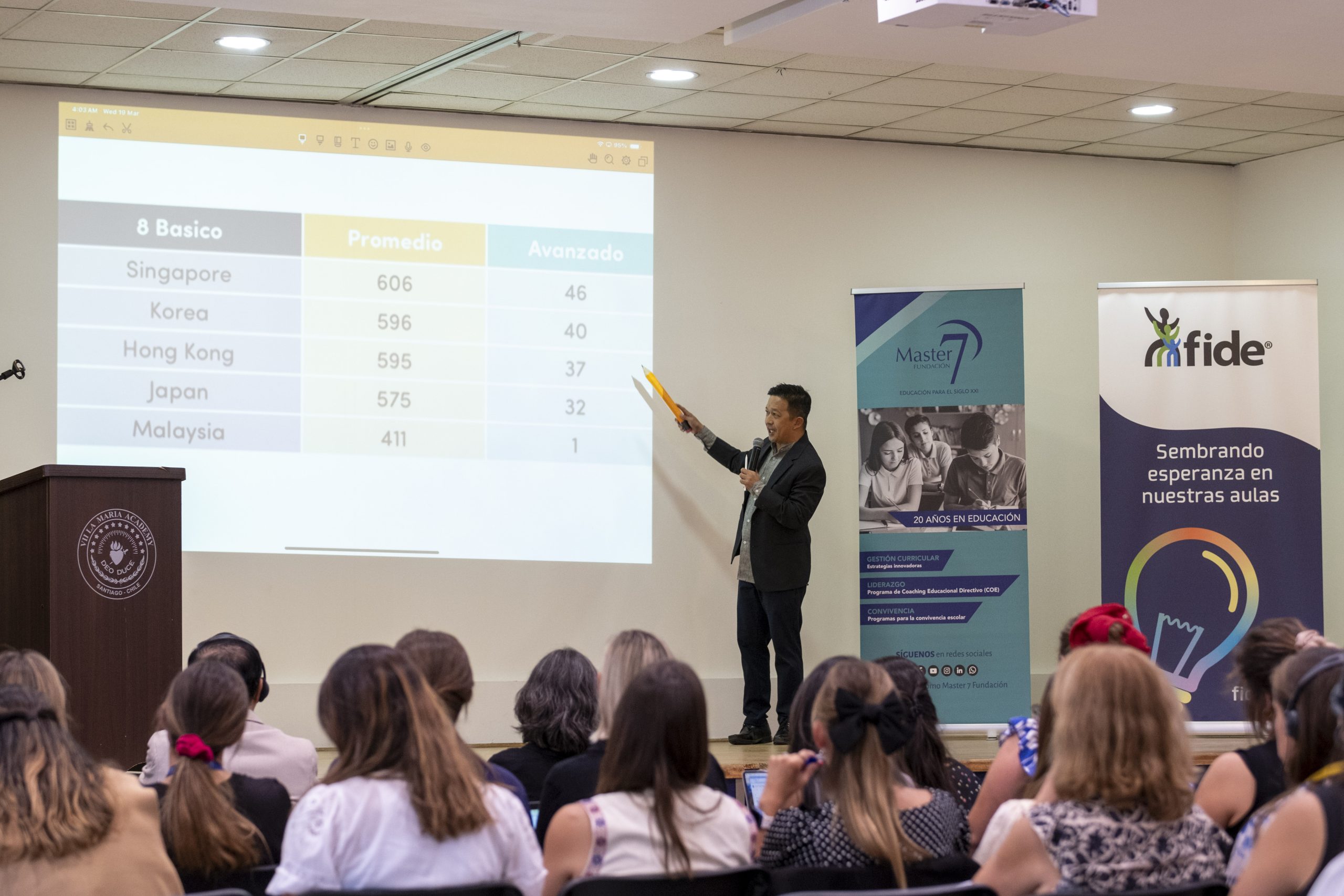 Dr. Yeap Ban Har presentando resultados PISA/TIMSS en jornada de formación docente